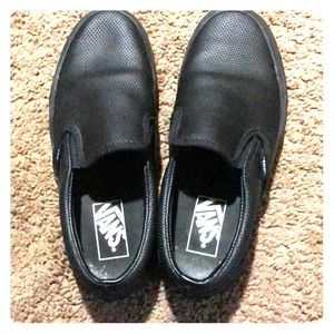 Black leather slip on Vans